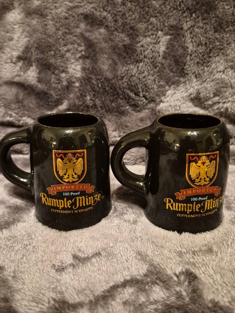 2 Rumple Minze Peppermint Schnapps Shooter Mini Mugs 2.5" Shot Glasses Set